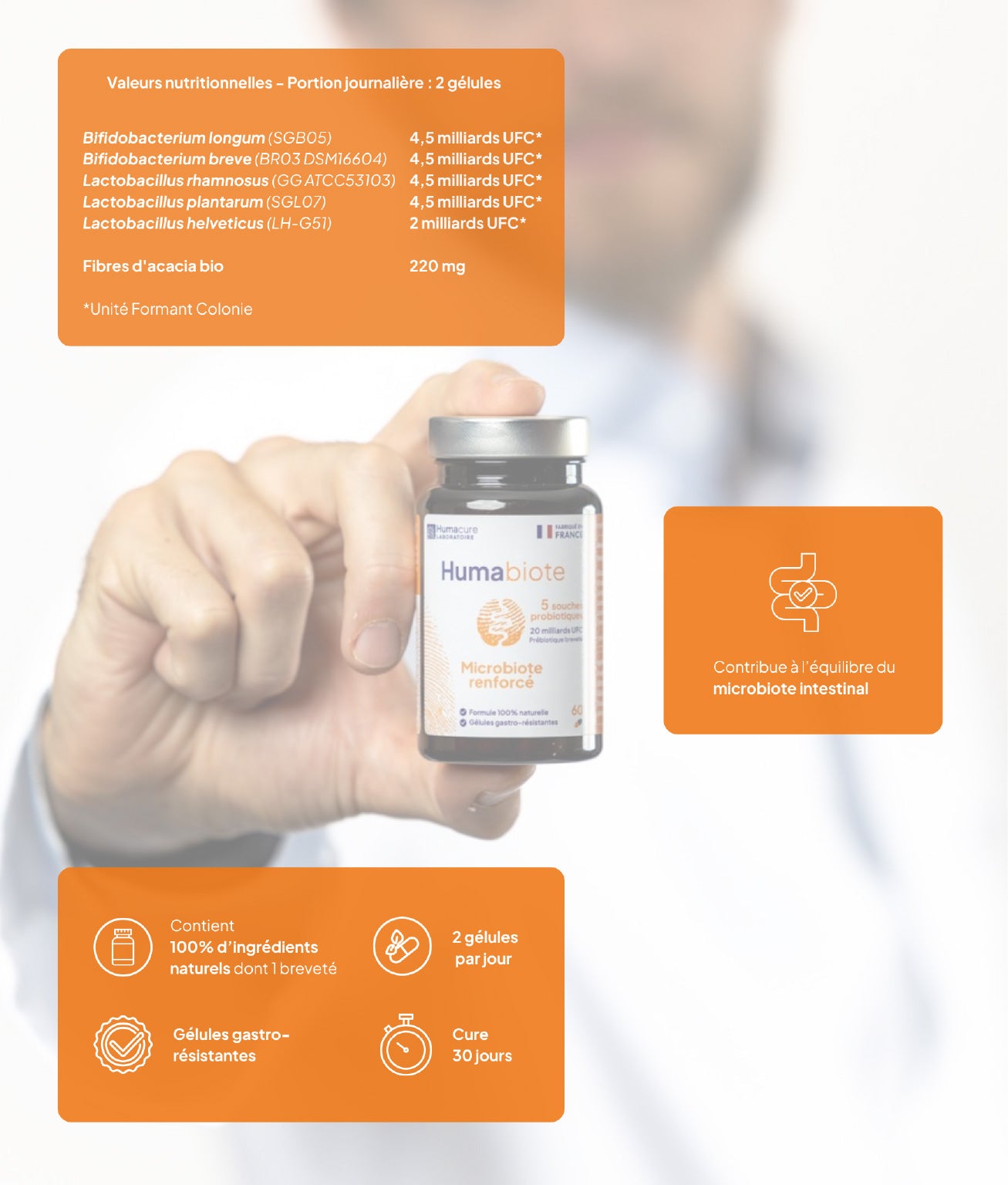 Probiotiques hautement dosés, axe intestin cerveau, humacure